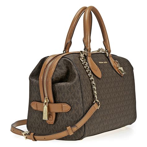 michael kors grayson large satchel signature pvc brown|michael kors leather satchel large.